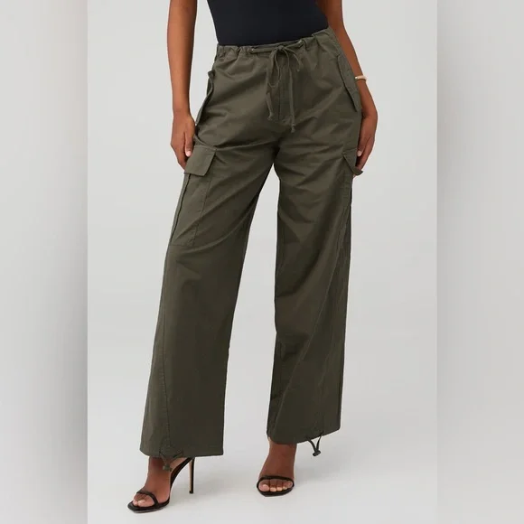 Nwt Good American  PARACHUTE PANT ‎ Fatigue olive Green Pants - Picture 3 of 12
